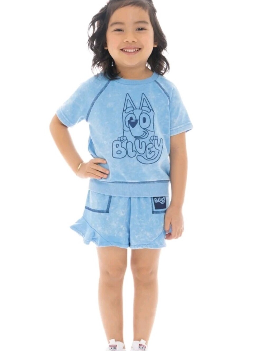 Girl S Bluey Kids Light Blue Tee & Shorts Set - Blue Graphic, Size 3T